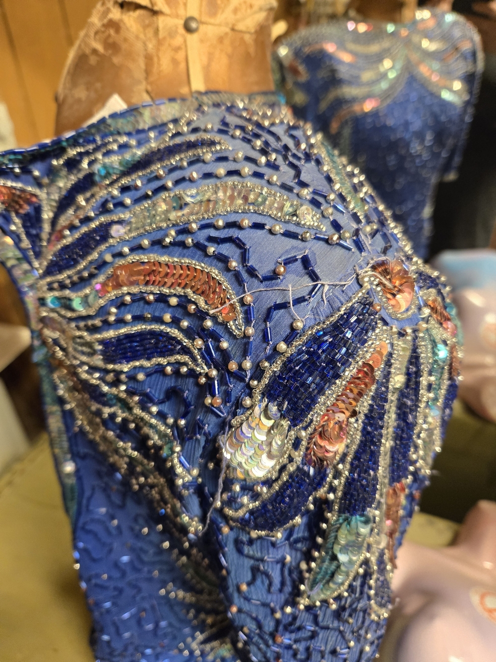 Laurence Kazar Cobalt Blue Beaded Midi Dress - Picture 3 of 5